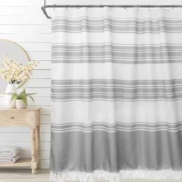 Shower Curtains Lzyoehin Striped Curtain With Tassel Grey Boho Fabric Bathroom Hooks 72" X