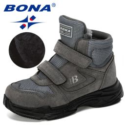 Boots BONA 2019 New Designers Snow Shoes Chilodren Leather Fashion Boys Sneakers Ankle Boots Plush Warm Kids Boots Outdoor Footwear