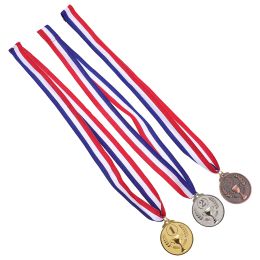 3 Pieces Silver Award Medals with Ribbon, Medals Prizes for Sports Soccer Basketball Gymnastics Medal for Kids Boys