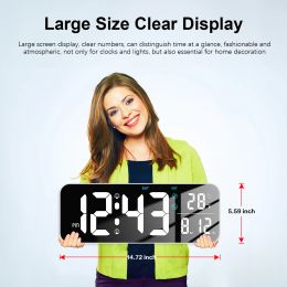 Deeyaple 15Inch Large Digital Wall Clock LED Table Clock 12/24H Date Temperature and Humidity Display Alarm Clock Remote Control