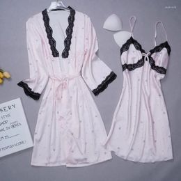 Home Clothing Spring Bathrobe Gown Suit Summer Nighty&Robe Set Lace Nightgown Sleepwear Women Silky Satin Nightdress Kimono Homewear