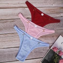 Women's Panties String Rib Thong For Women Hollow Out Sexy Low-waisted Metal Traceless Underpants Solid Color