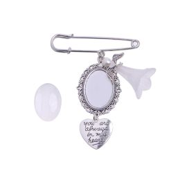 Lacy Oval Bridal Charm Wedding Bouquet Photo Charm Pin Easy to Make Memorial Safety Brooch Bridal Charm in Memory of Dad