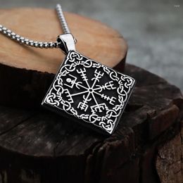 Pendant Necklaces Viking Compass Rune Square Titanium Steel With European And American Style Men's Fashion Stainless Jewellery