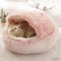 Cat Beds Furniture Cat Bed Pet Mattress Warm Soft Plush Pet Bed with Cover Round Cat Dog Sleeping Nest Cave for Small Dogs kitten