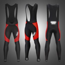 WOSAWE Men Cycling Long Pants Thermal Reflective Winter Bib Shorts with Braces Cycling Gel Pad MTB Bike Trousers