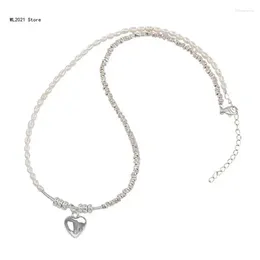 Chains Heart Pendant Necklace Y2K Layered Choker Jewellery Elegant Pearl