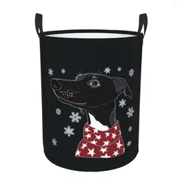 Laundry Bags Cute Winter Whippet Basket Foldable Lurcher Greyhound Dog Clothes Toy Hamper Storage Bin For Kids Nursery