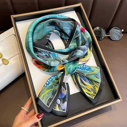 Scarves Luxury Long Skinny % Silk Scarf for Women Hair Bands Neck Tie Belt Headband Lady Wraps Foulard Headkerchief Bandana 2023240409