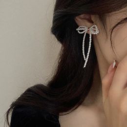 Elegant Bowknot Shaped Simulated Pearls Tassel Stud Earrings For Women Sweet Design Personality Young Girls Party Jewellery N665