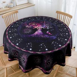Table Cloth 1pc Round Tablecloth 63 Inch Boho With Sun Moon Star Tree Pattern Home Kitchen Dining Party Patio Indoor And Outdoor