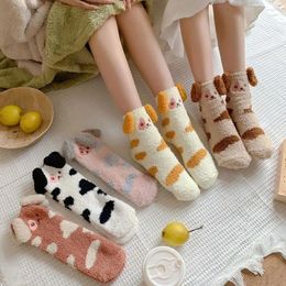 Women Socks Autumn And Winter Women's Plush Tube Cartoon Casual Coral Fleece Thick Embroidery Cute Pudding Dog Long