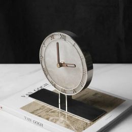 Light Luxury Creative Desktop Metal Arts Jade Clock Sample Room Bedside Table Tv Cabinet Quartz Clock Ornaments