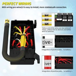 Fuse Relay Box 12V 6Way Dust-Proof Relay Block Kit with Pre-Wires 5Pin 4 Pin 40A ATC/ATO Fuses Universal Car Truck Fuse Box