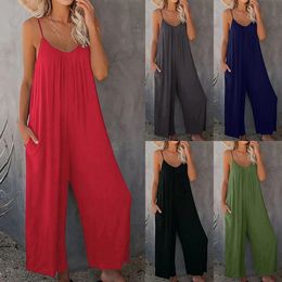 DIHOPE Overalls for Women Sleeveless Straps Jumpsuits Summer Wide Leg Trousers Loose Rompers Ladies Casual Long Pants 240409