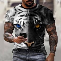 Men's short sleeved T-shirt, 3D printed shirt of beast, tiger and animal world, street large casual fashionable round neck shirt