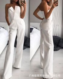 Elegant Slim Office Lady Black Strapless Jumpsuits for women Summer Sexy Sleeveless White 240409