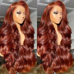30 32 Inch Brazilian Reddish Brown 13x4 13x6 HD Lace Front s Human Hair Body Wave 250% Glueless Closure Frontal For Women 240402