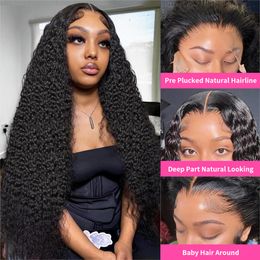 250% 13x4 13x6 HD Curly Lace Front Human Hair Wigs Brazilian 30 32 Inch Transparent Loose Deep Wave Lace Frontal Wig For Women