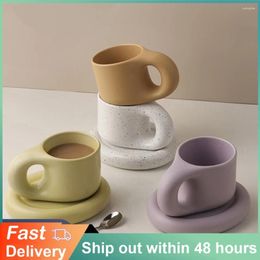 Mugs 300ml Handmade Fat Handle Mug Creative Nordic Home Decoration Oval Plate Personalised Ceramic Cup Saucer Coffee Tea Milk Cake