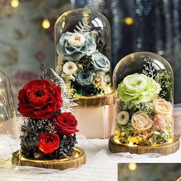 Decorative Flowers Wreaths Eternal Rose Flower With Glass Er Holder Valentines Mother Day Preserved Immortal Roses Birthday Gift D Dhgef