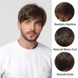 Men Short Dark Brown Synthetic Wigs Straight Wigs for Men Daily Use with Cap Pixie Cut Cosplay Party Wig Natural Heat Resistant