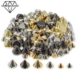 100Pcs Plastic CCB Rivets Gold Silver Cone Studs Punk Sewing Spike Rivet For Leather Nailheads Rivets Garment Accessories