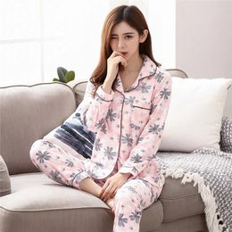 Home Clothing Women Floral Print Silk Pajamas Sets Casual Comfortable Long-sleeved Sleepwear