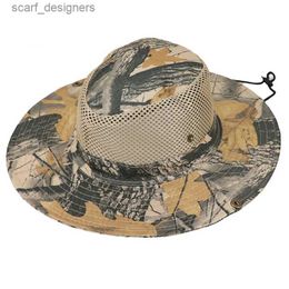 Wide Brim Hats Bucket Hats Men Women Summer Wide Brim Camouflage UV Sunscreen Cowboy Hat Foldable Sun Fisherman Breathable Mesh Sport Fishing Sun Cap W60 Y240409