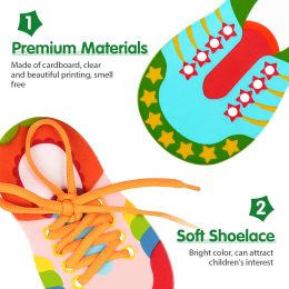 Shoes Toys Lacing Tie Threading Shoe Laces Kit Toy Shoelaces Practice Tying Teaching Wooden Kids Aids Model Learn Shoelace