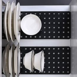 Drawer Organiser Expandable Kitchen Storage Rack Staple Board With Non-Slip Bottom And 12 Pegs Telescopic Plates Storage Board