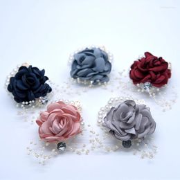 Bangle Bridal Bridesmaid Corsage Wrist Flower Imitation Pearl Silk Yarn Hand Wedding Wristband Bracelet Girls Party Jewelry