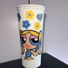 Customise Bling Tumbler Girl Power Rhinestone Thermos Bottle Stainless Steel Water with Straw Personalised Gifts for Her 240409