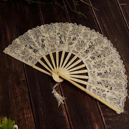 Decorative Figurines Embroidery Europe America Fan Party Wedding Prom Bamboo Hand Folding Lace Fabric Retro Craft Gift Home Decoration