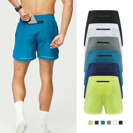 2024 lululemenI Men Yoga Sports Short Quick Dry Shorts with Back Pocket Mobile Phone Casual Running Gym Jogger Pant jgk668