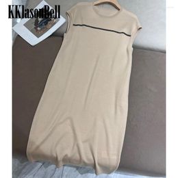 Casual Dresses 1.17 KKlasonBell Fashion Round Neck Sleeveless Bead Chains Merino Wool Knitted Dress Women