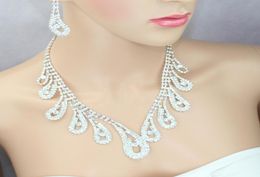 Cheap Womens Bridal Wedding Pageant Rhinestone Necklace Earrings Jewellery Sets for Party Bridal Jewelry1912217