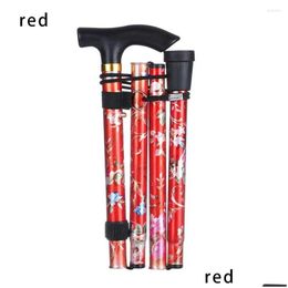 Trekking Poles Elderly Care Gift Aluminum Alloy Made Hiking Non-Slip Crutches Folding Stick Walking Cane Drop Delivery Sports Outdoors Dhodx