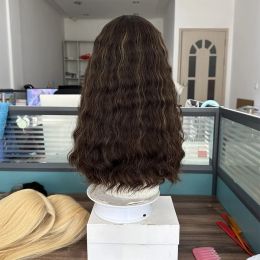 18inch No Layer Virgin Hair Silk Top Kosher Wigs Curly Brown Highlight Colour Silk Top Human Hair Wig Middle Part Wig In Stock