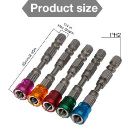 5PCS 1/4" Cross-shaped Magnetic Screwdriver Heads 65MM PH2 Alloy Magnetic Collar Hexagonal Handle Screwdriver for Electric Drill