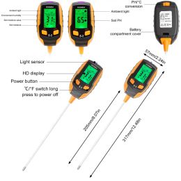 Soil Tester 5-in-1 Household Soil PH Metre Soil Lighting/Temperature/Moisture/PH/Humidity Analyzer Sensor Test Soil Garden Tool