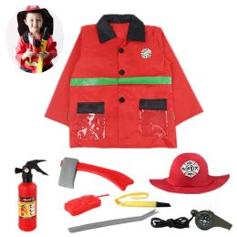 Toddler Firefighter Costume Halloween Role Play Set with Water Gun, Walkie Talkie, Compass Whistle, Party Birthday Gift