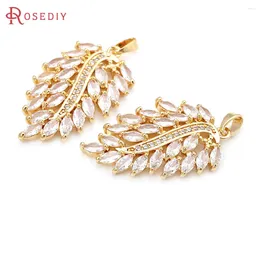 Pendant Necklaces 4PCS 18K Gold Colour Brass And Zircon Tree Leaf Leaves Charms Pendants High Quality Diy Jewellery Making Accessories