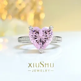 Cluster Rings Fashion Pink Diamond Love Sterling Silver Ring Set With High Carbon Geometry Flower Cut