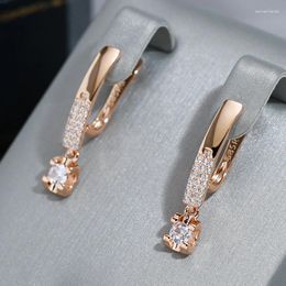 Dangle Earrings Wbmqda Simple Elegant Drop For Women 585 Rose Gold Color With White Natural Zircon Daily Party Fine Jewelry Accessories