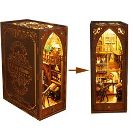 New Wooden Book Nook Library Cabinet Bookstand Bookend Bookshelf Insert Bookcase DIY Assemble Toy for Children Adult Gift Casa