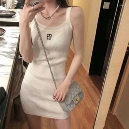 Casual Dresses Letter Embroidery Summer Lady Sleeveless Knitted Dress High Street Y2k Tight Sheath Pencil Slim Bottomed T-Shirt K092