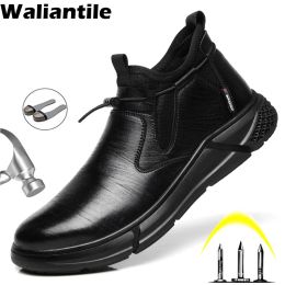 Boots Waliantile Waterproof Men Safety Shoes Indestructible Antismashing Work Boots Puncture Proof Construction Safety Work Footwear