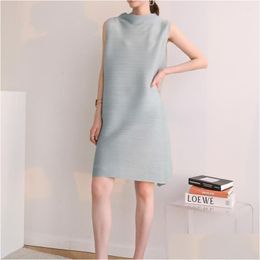 Basic & Casual Dresses The Manufacturer Directly Supplies 2022 Miyake Drapery Summer Youth Beautif Pure Colour Loose Sleeveless Drop D Dh3B4