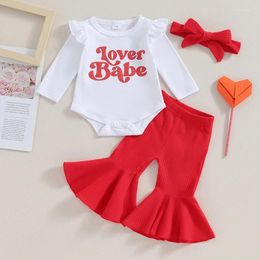 Clothing Sets Baby Girls 3PCS Pants Long Sleeve Letter Print Romper Floral Headband